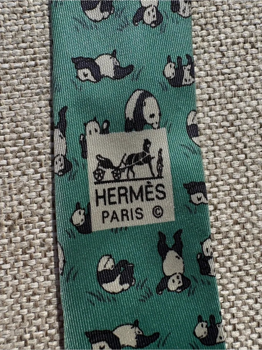 Hermès Panda Silk Tie Vintage 7362 PA Made in France Rare